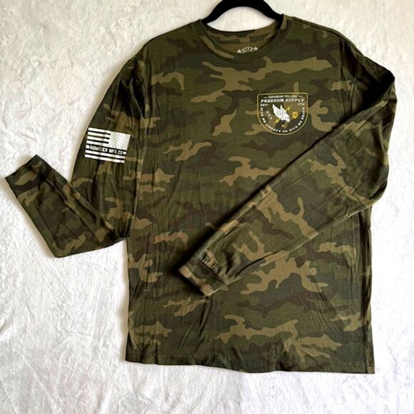 Howitzer Patriot MFG Mens LS Green Camo Shirt Give Me Liberty SZ L USA Tactical - Picture 15 of 15